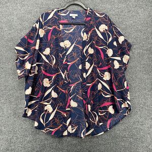 Allison Joy Kimono Womens S Blue Floral Open Front Boho Cover Up Resort Vacation